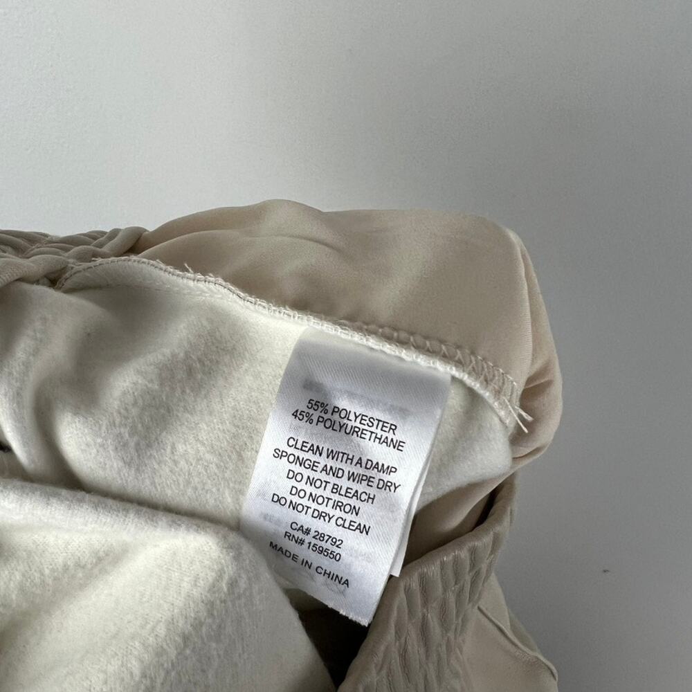 Maison D Amelie Cream Beige Pleated  Faux Leather Pants - Picture 4 of 4